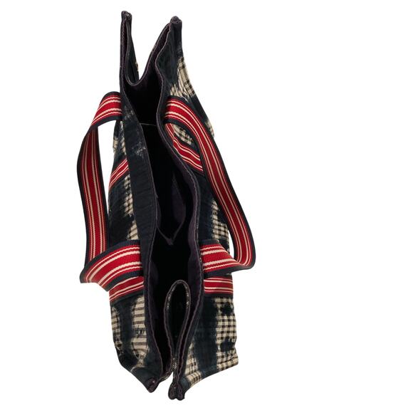 Inouitoosh Street Bag 100% Cotton Shopping Tote Printed Blue White Batik & Plaid - Picture 3 of 8